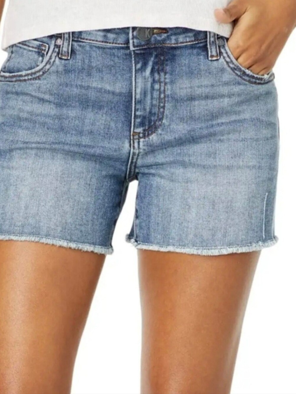 💙EUC Kut From The Kloth "Gidget Fray Denim Shorts" Midrise / Frayed Edges Sz 6